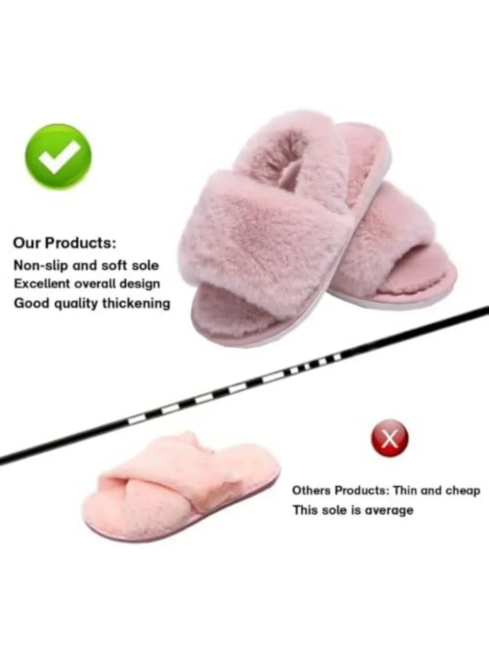 Cozy Fuzzy Fluffy Slippers for Girls - Cross Band Fur Slides & Open Toe Flip